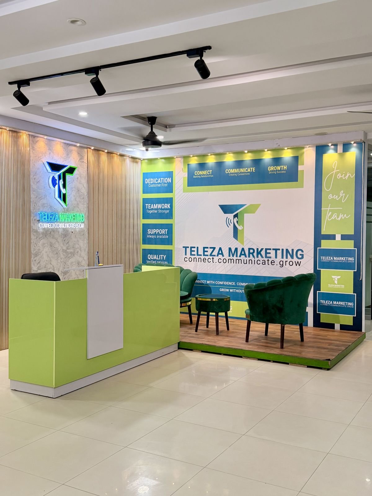 Teleza Marketing reception area in Rawalpindi